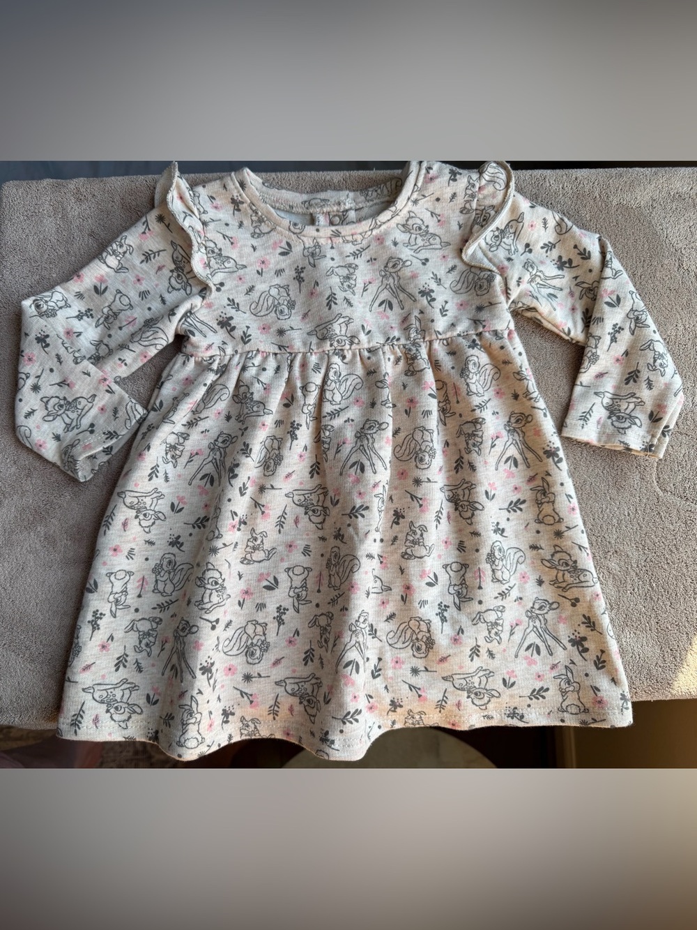 Disney Cream Long Sleeve Printed Ruffle Dress with Pink Accents